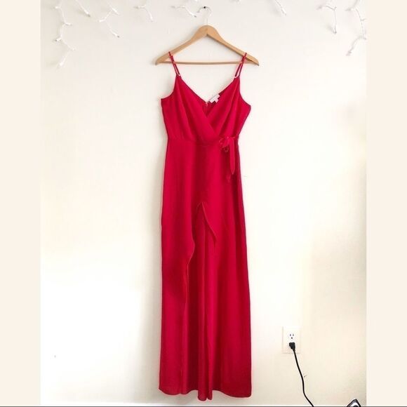 Leith Red Flowy Split hem wrap tank jumpsuit - Picture 1 of 8